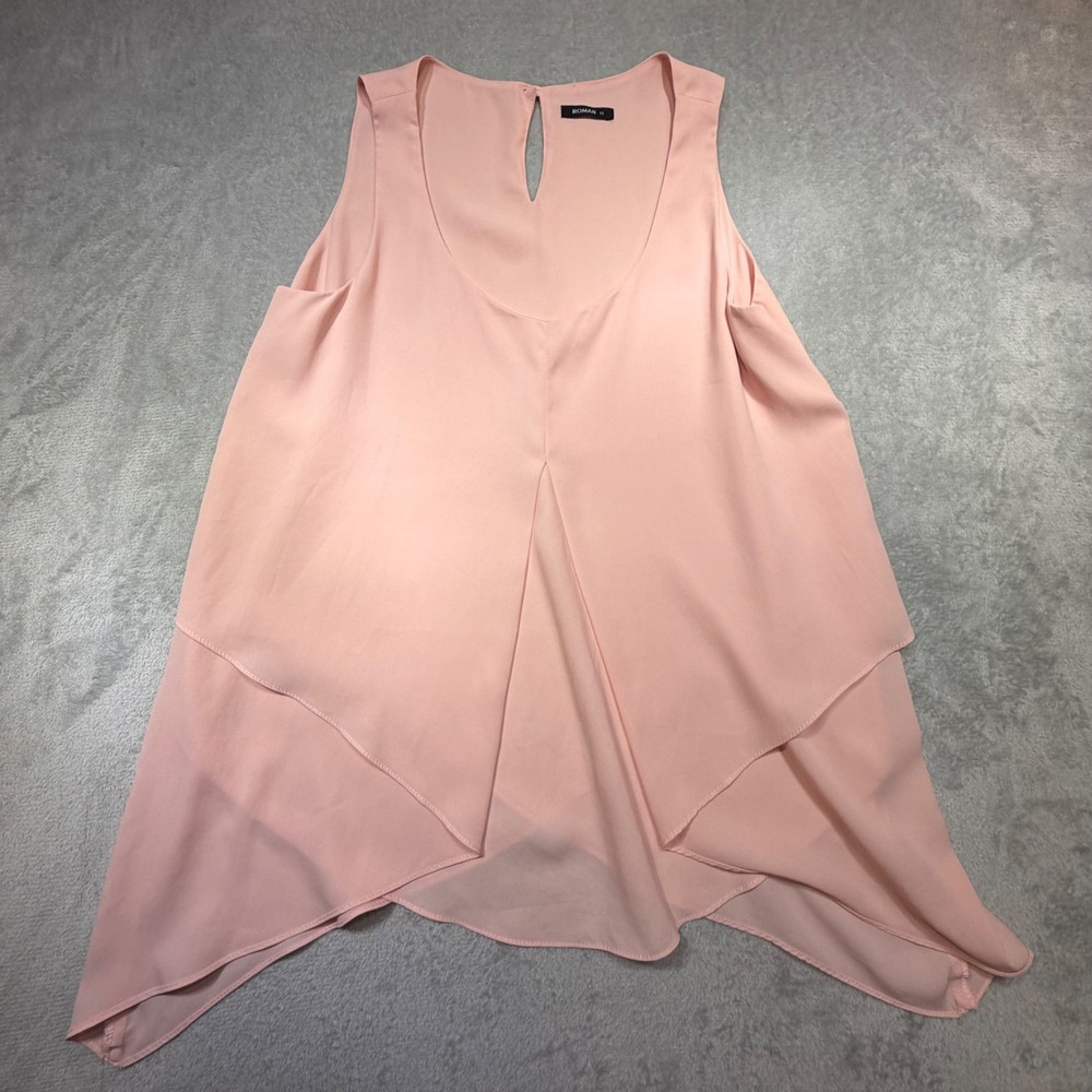 Roman Pink Layered Handkerchief Hem Sleeveless Blouse 20303 Size 12 Summer flowy